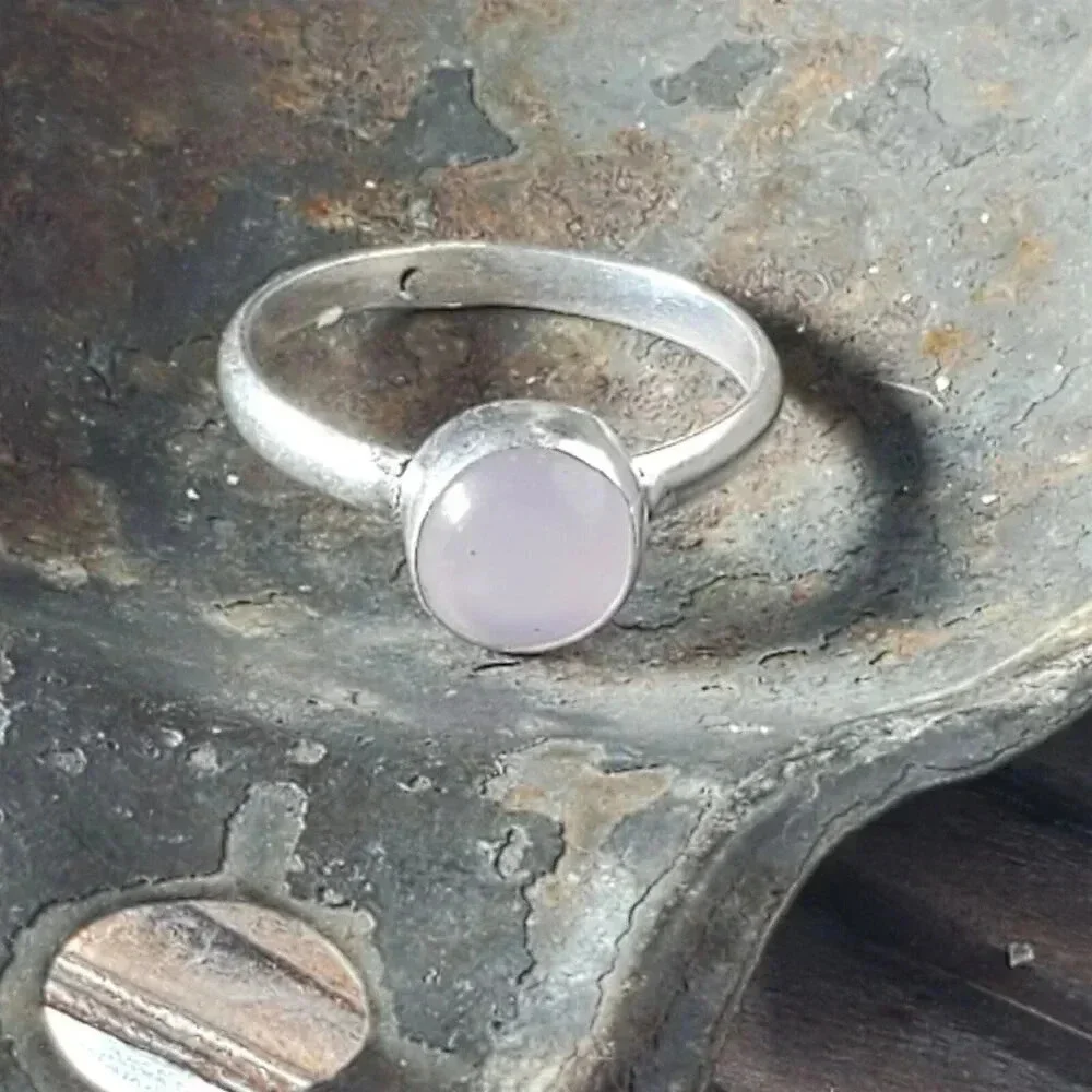 Artisan India Rose Quartz 925 Sterling Silver Plated Gemstone Ring Size 7